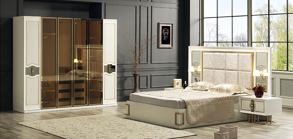 HILTON – Schlafzimmer Beige Gold mit Beleuchtung – Erkan Möbel