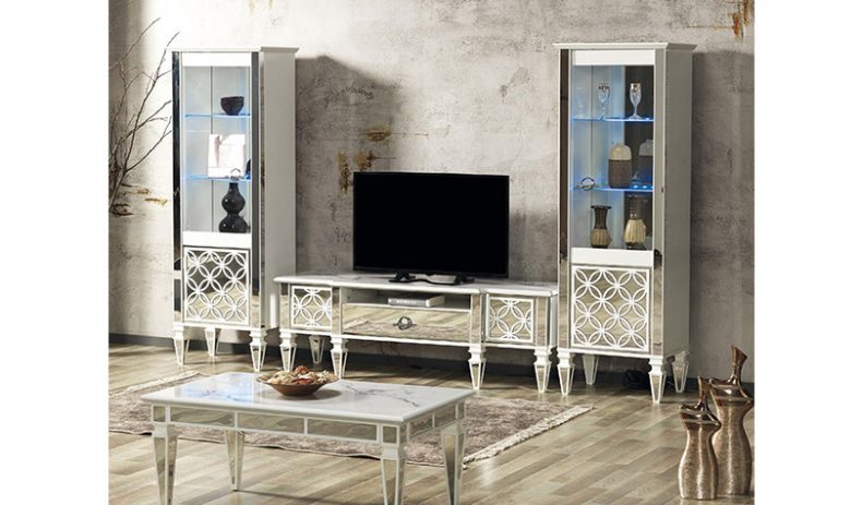 LOFT – Anbauwand Weiss Silber mit LED Beleuchtung – Erkan Möbel