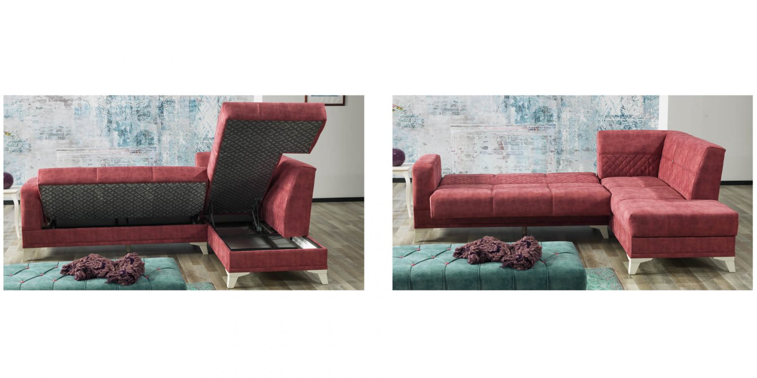 BERGAMA – Polsterecke mit Schlaffunktion Weinrot – Erkan Möbel